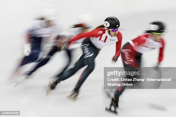 Marianne St- Gelais and Valerie Maltais of Canada, Choi Min Jeong and Kim Ji Yoo of South Korea competes in the Women's 1000m final at the ISU World...