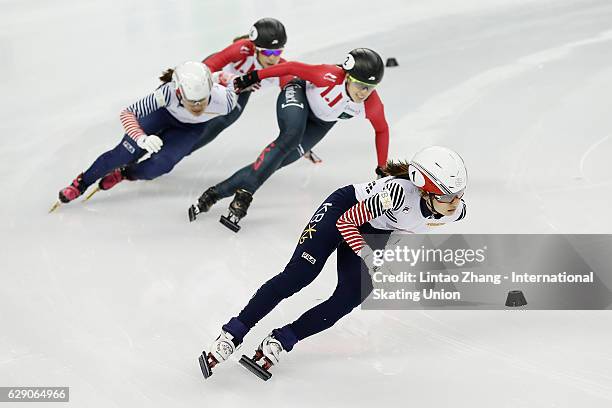 Marianne St- Gelais and Valerie Maltais of Canada, Choi Min Jeong and Kim Ji Yoo of South Korea competes in the Women's 1000m final at the ISU World...