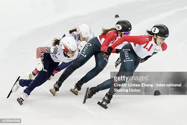 Marianne St- Gelais and Valerie Maltais of Canada, Choi Min Jeong and Kim Ji Yoo of South Korea competes in the Women's 1000m final at the ISU World...