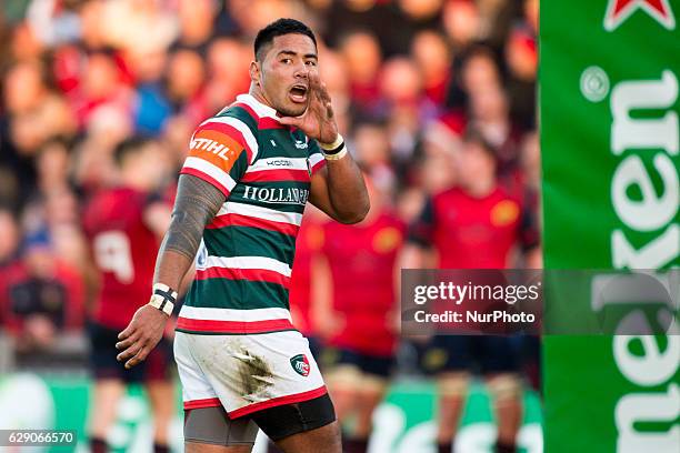 Manu Tuilagi of Leicester during the European Rugby Champions Cup Round 3 between Munster Rugby and Leicester Tigers at Thomond Park Stadium in...