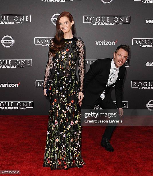 Chris Hardwick and Lydia Hearst attend the premiere of "Rogue One: A Star Wars Story" at the Pantages Theatre on December 10, 2016 in Hollywood,...