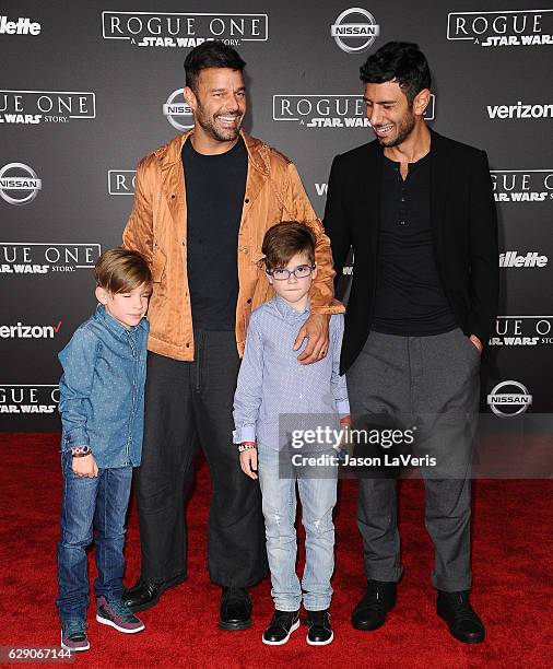 Recording artist Ricky Martin , artist Jwan Yosef , and sons Matteo Martin and Valentino Martin attend the premiere of "Rogue One: A Star Wars Story"...