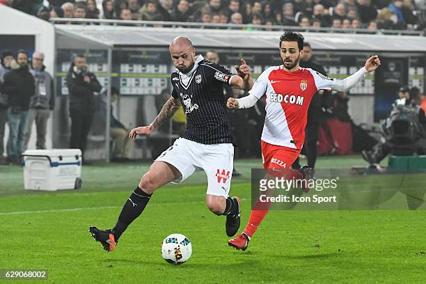 Nicolas Pallois of Bordeaux and Bernado Silva of Monaco during the French Ligue 1 match between Bordeaux and Monaco at Nouveau Stade de Bordeaux on...