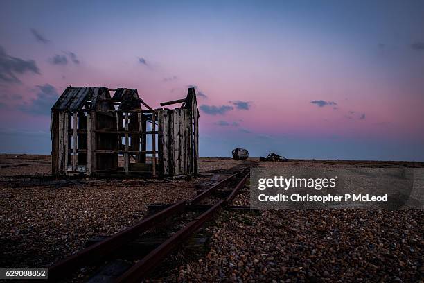dungeness abandoned fishing hit. - dungeness stock pictures, royalty-free photos & images