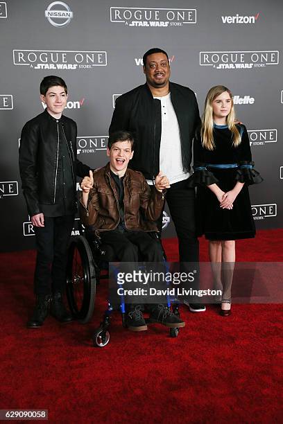 Mason Cook, Micah Fowler, Cedric Yarbrough and Kyla Kenedy arrive at the premiere of Walt Disney Pictures and Lucasfilm's "Rogue One: A Star Wars...