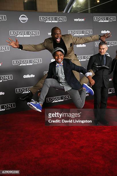 Actor Terry Crews and son Isaiah Crews arrive at the premiere of Walt Disney Pictures and Lucasfilm's "Rogue One: A Star Wars Story" at the Pantages...