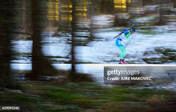 Ukraine's Sergey Semenov competes during the Men's 4x7.5 km relay race of the IBU Biathlon World Cup in Pokljuka on December 11, 2016. / AFP / Jure...
