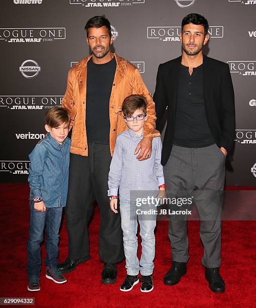 Ricky Martin , artist Jwan Yosef , and sons Matteo Martin and Valentino Martin attend the Premiere of Walt Disney Pictures and Lucasfilm's 'Rogue...