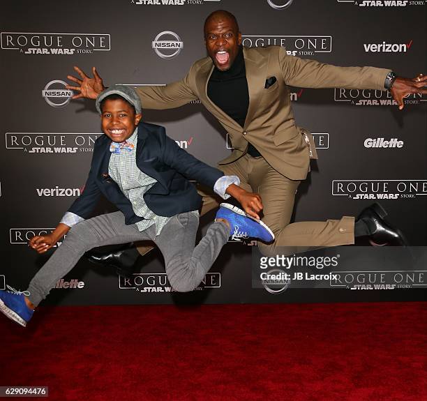 Terry Crews and Isaiah Crews attend the Premiere of Walt Disney Pictures and Lucasfilm's 'Rogue One: A Star Wars Story' on December 10, 2016 in...