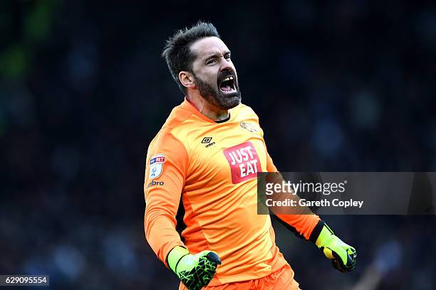 Scott Carson of Derby County celebrates after Tom Ince of Derby County scores his side's second during the Sky Bet Championship match between Derby...