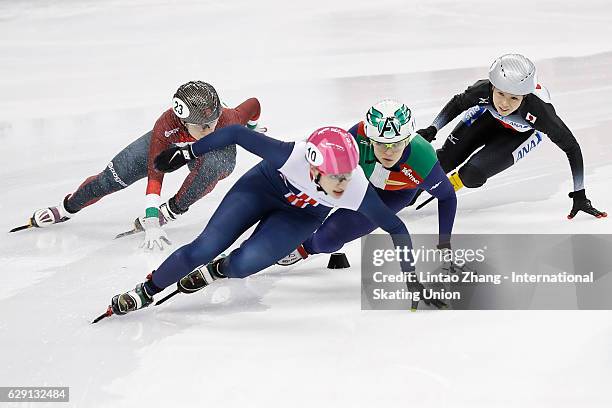 Team of Great Britain leads competes in the women's 5000m Relay final B on day two of the ISU World Cup Short Track speed skating event at the...