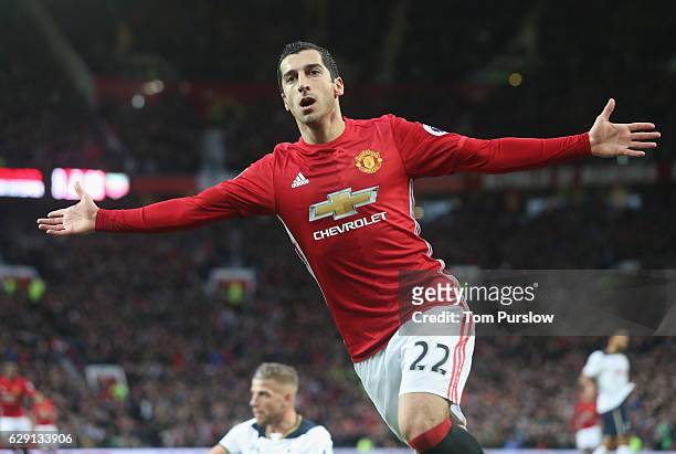 Henrikh Mkhitaryan of Manchester United celebrates scoring their first goal during the Premier League match between Manchester United and Tottenham...