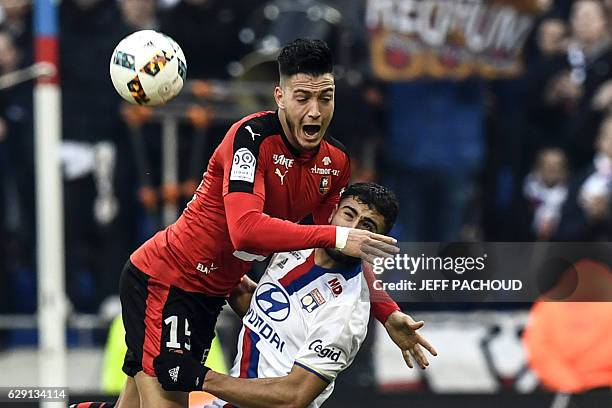 Lyon's French midfielder Nabil Fekir vies with Rennes'Algeria defender Ramy Bensebaini during the French L1 football match Olympique Lyonnais vs...