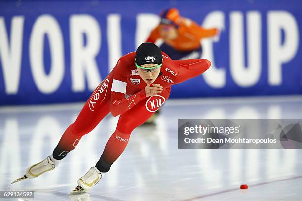 Hege Bokko of Norway competes in the 1000m Ladies race on Day Three of the Speed Skating ISU World Cup on December 11, 2016 in Heerenveen,...