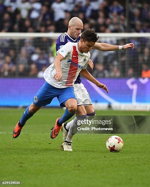 Jelle Vossen forward of Club Brugge and Bram Nuytinck defender of RSC Anderlecht during the Jupiler Pro League match between Club Brugge KV and RSC...