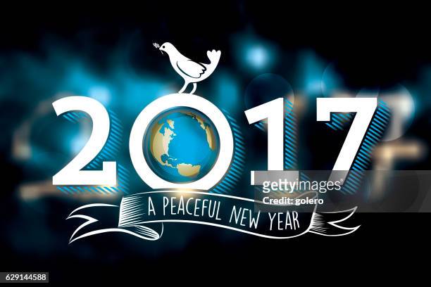 bildbanksillustrationer, clip art samt tecknat material och ikoner med line symbol with peace dove on black vibrant background 2017 - peace dove