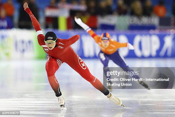 Hege Bokko of Norway competes in the Division A Ladies 1000 meter during ISU World Cup Speed Skating Day 3 on December 11, 2016 in Heerenveen,...