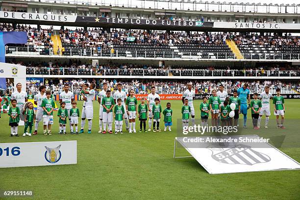 Players of Santos pose for photo before the match between Santos and America MG for the Brazilian Series A 2016 at Vila Belmiro stadium on December...