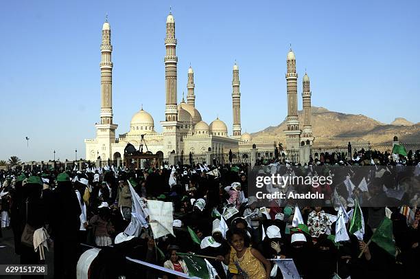 Muslims gather at al-Sabin Square during the celebrations for Mawlid al-Nabi, birth anniversary of Muslims' beloved Prophet Mohammad in Sanaa, Yemen...