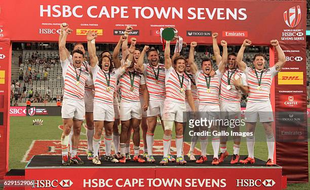 England during the trophy presentation during day 2 of the HSBC Cape Town Sevens at Cape Town Stadium on December 11, 2016 in Cape Town, South Africa.