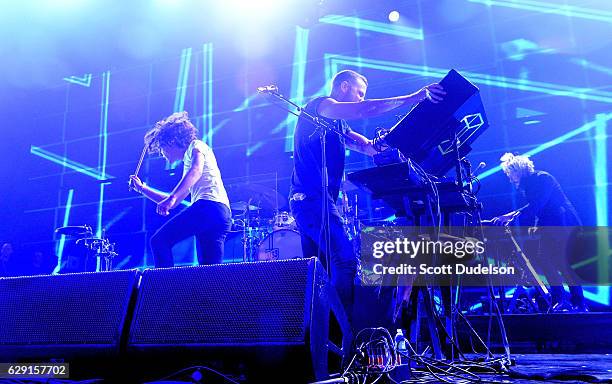 Singer Anthony Gonzalez of the band M83 performs onstage during KROQ's Almost Acoustic Christmas at The Forum on December 10, 2016 in Inglewood,...