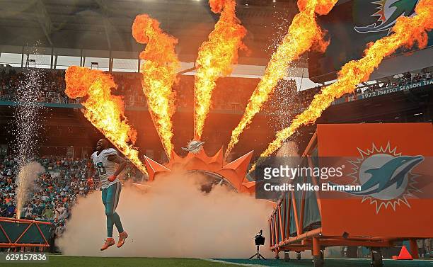 Andre Branch of the Miami Dolphins takes the field during a game against the Arizona Cardinals at Hard Rock Stadium on December 11, 2016 in Miami...