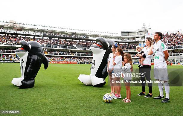 Elano of Santos is recognized on his retirement during the match between Santos and America MG for the Brazilian Series A 2016 at Vila Belmiro...