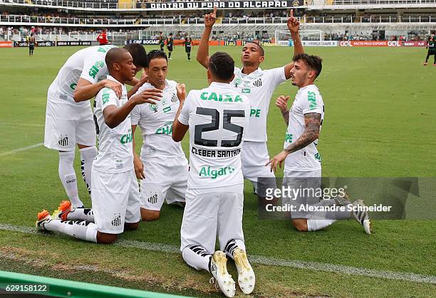 Ricardo Oliveira of Santos celebrates their first goal during the match between Santos and America MG for the Brazilian Series A 2016 at Vila Belmiro...