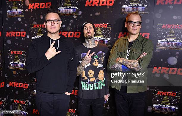 Mark Hoppus, Josh Dun, Travis Barker and Matt Skiba attend 106.7 KROQ Almost Acoustic Christmas 2016 - Night 1 at The Forum on December 10, 2016 in...