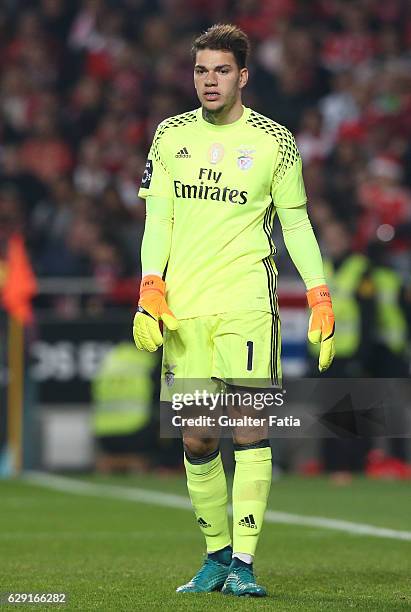 Benfica's goalkeeper from Brazil Ederson in action during the Primeira Liga match between SL Benfica and Sporting CP at Estadio da Luz on December...