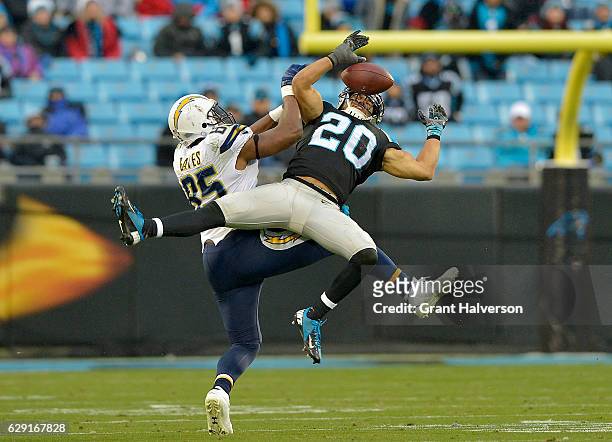 Kurt Coleman of the Carolina Panthers breaks up a pass to Antonio Gates of the San Diego Chargers in the fourth quarter during the game at Bank of...