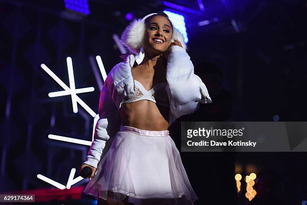 Singer Ariana Grande performs on stage during KISS 108's Jingle Ball 2016 at TD Garden on December 11, 2016 in Boston, Massachusetts.