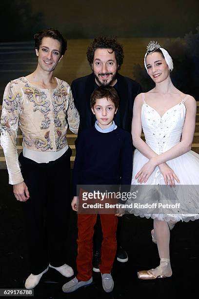 Star Dancer Mathieu Ganio, Actor Guillaume Gallienne, his son Tado and Star Dancer Amandine Albisson pose after the "Reves d'Enfant" : Charity Gala,...