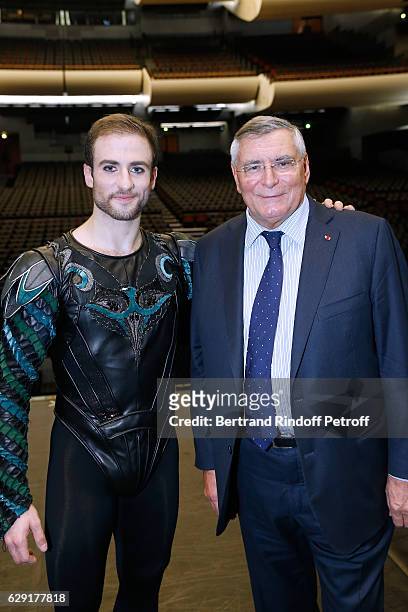 First Dancer Francois Alu and President of AROP Jean-Louis Beffa pose after the "Reves d'Enfant" : Charity Gala, with the representation of "Le Lac...