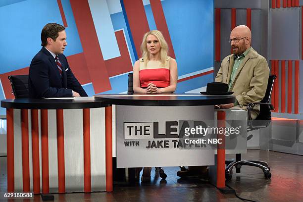 John Cena" Episode 1713 -- Pictured: Beck Bennett as Jack Tapper, Kate McKinnon as Kellyanne Conway, and Bryan Cranston as Walter White during "The...
