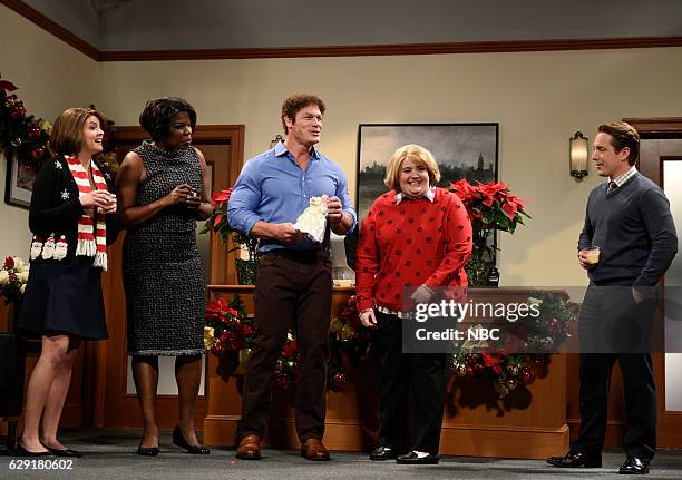 John Cena" Episode 1713 -- Pictured: Cecily Strong, Leslie Jones, John Cena, Aidy Bryant as Joanne, and Beck Bennett during the "Joanne & The Tree"...