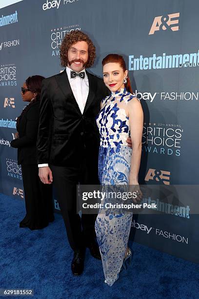 Host T.J. Miller and actress Kate Miller attend The 22nd Annual Critics' Choice Awards at Barker Hangar on December 11, 2016 in Santa Monica,...