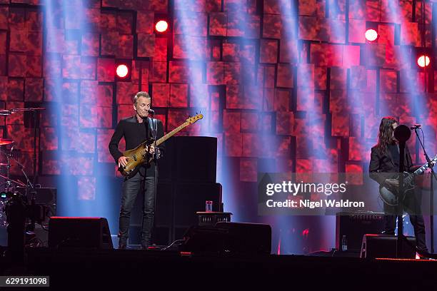 Sting performs on stage during the Nobel Peace Prize Concert at Telenor Arena. The Nobel Peace Prize Concert is hosted by Conan O'Brien to honour...