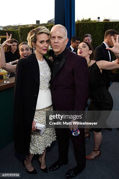 SANTA MONICA, CA Actresses Amanda Peet and Robin Tunney photobomb actress Sarah Paulson and producer Ryan Murphy during The 22nd Annual Critics'...