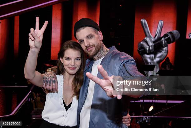 Yvonne Catterfeld and Boris Alexander Stein pose during the 'The Voice of Germany' semi finals on December 11, 2016 in Berlin, Germany. The finals...