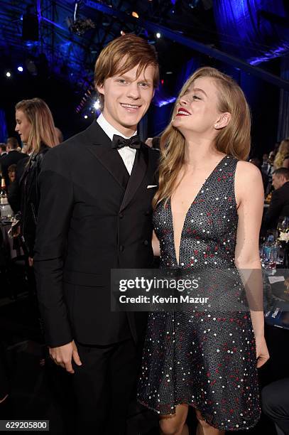 Actors Lucas Hedges and Anna Katerina Baryshnikov attend The 22nd Annual Critics' Choice Awards at Barker Hangar on December 11, 2016 in Santa...