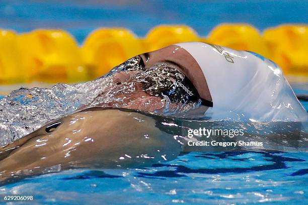 Kylie Masse of Canada competes in the 4x100m Medley final on day six of the 13th FINA World Swimming Championships at the WFCU Centre on December 11,...