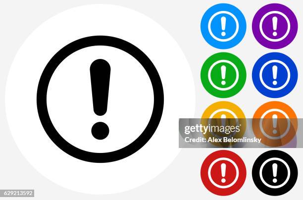 exclamation sign icon on flat color circle buttons - warning symbol stock illustrations