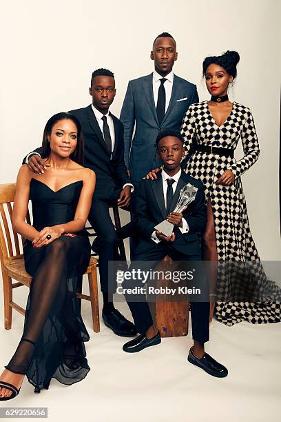 Winners of Best Acting Ensemble for "Moonlight," Naomie Harris, Ashton Sanders, Mahershala Ali, Alex R. Hibbert, and Janelle Monae, pose for a...