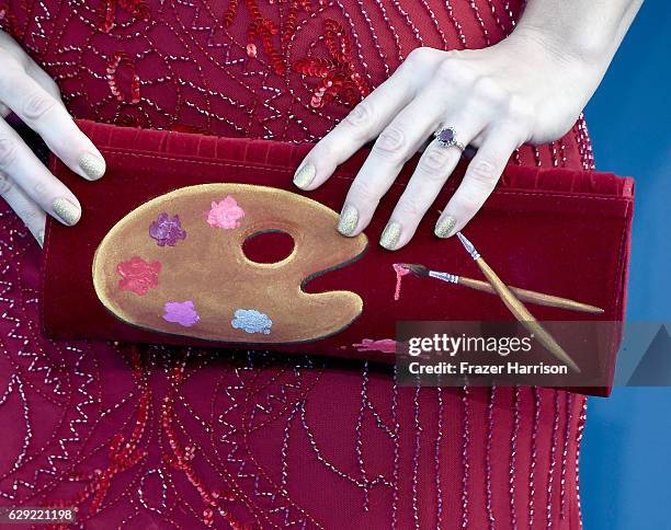 Personality Robin Slonina, fashion detail, attends The 22nd Annual Critics' Choice Awards at Barker Hangar on December 11, 2016 in Santa Monica,...