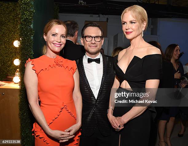 Actors Leslie Mann, Christian Slater, and Nicole Kidman attend The 22nd Annual Critics' Choice Awards at Barker Hangar on December 11, 2016 in Santa...