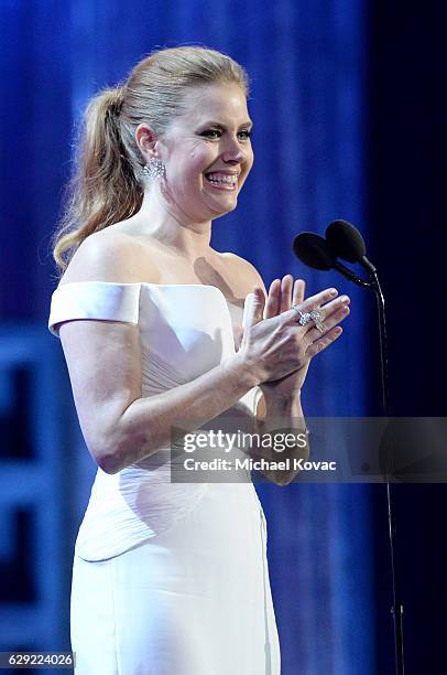 Actress Amy Adams speaks onstage during The 22nd Annual Critics' Choice Awards at Barker Hangar on December 11, 2016 in Santa Monica, California.