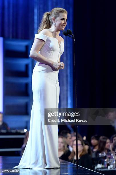 Actress Amy Adams speaks onstage during The 22nd Annual Critics' Choice Awards at Barker Hangar on December 11, 2016 in Santa Monica, California.