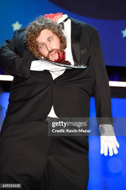 Host T. J. Miller onstage during The 22nd Annual Critics' Choice Awards at Barker Hangar on December 11, 2016 in Santa Monica, California.