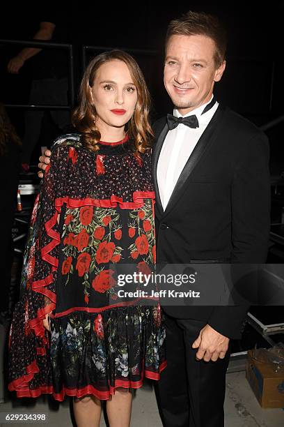 Actors Natalie Portman and Jeremy Renner attend The 22nd Annual Critics' Choice Awards at Barker Hangar on December 11, 2016 in Santa Monica,...